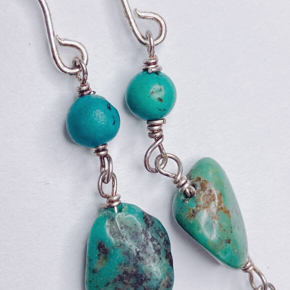 Lightweight Sterling Silver Turquoise-Hued Howlite Stone Long Dangle Earrings - Picture 8 of 11